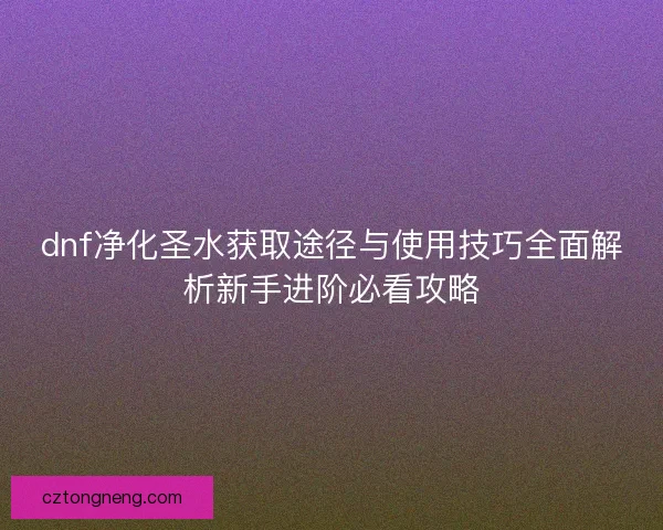 dnf净化圣水获取途径与使用技巧全面解析新手进阶必看攻略